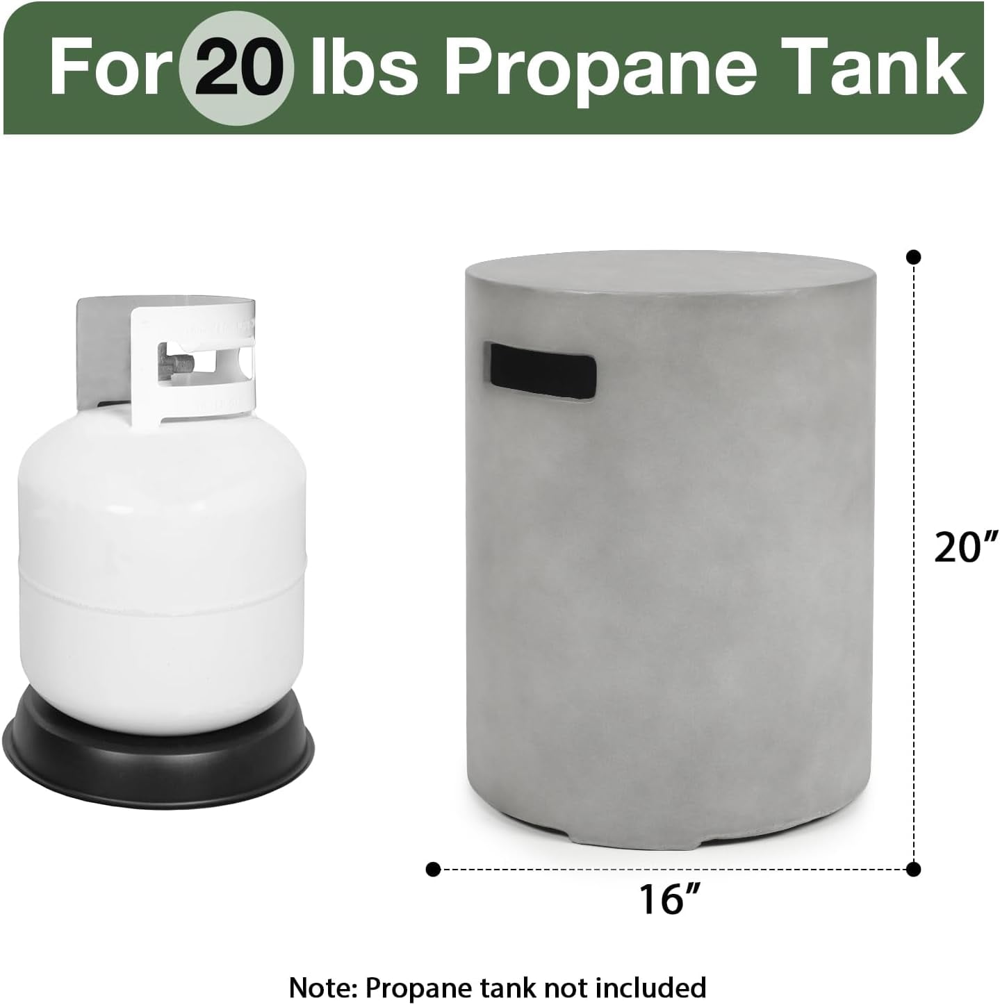 Propane Tank Cover Table 16"x16"x20"H Round Propane Tank Storage Hideaway Box for Gas Fire Pits, Gary Concrete Gas Tank Holder Outdoor Side Table for 20 Pound Gas Tank