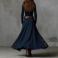 thumbnail image 4 of Women's Vintage Western Plaid Maxi Dress Plaid Suede Dress with Pockets, Buttons and Belt Fishtail Long Sleeve Boho Dresses Blue M, 4 of 4