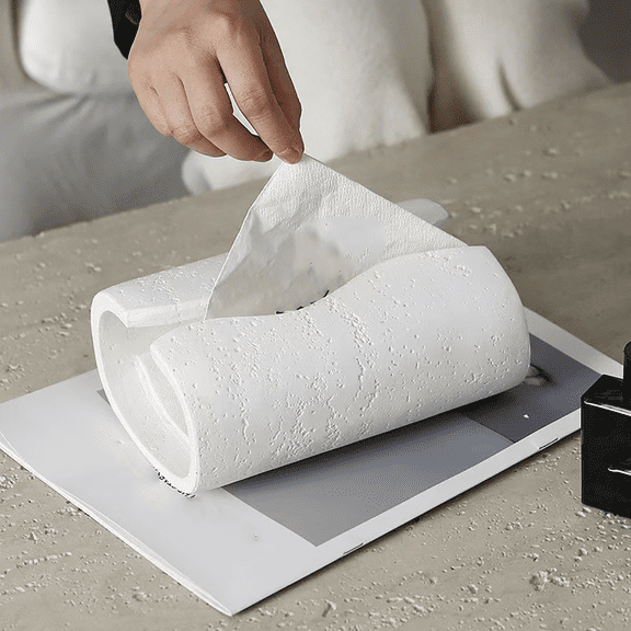 Resin Tissue Box Cover – Modern Travertine-Texture Rectangle Tissue Holder, Decorative Paper Dispenser for Bedroom, Living Room, Bathroom, Office | 1 Piece (6.1 in × 3.35 in)