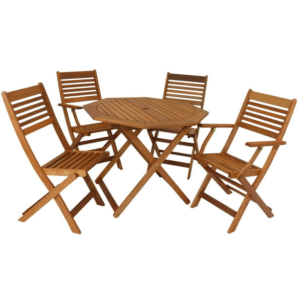 Sunnydaze Meranti Wood 5Piece Foldable Outdoor Patio Dining Set 4