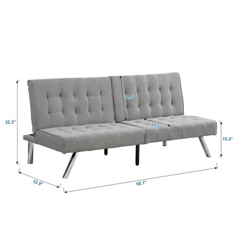 Leumius Convertible Futon Sofa Bed, Linen Fabric Upholstered Folding Futon for Living Room, Gray