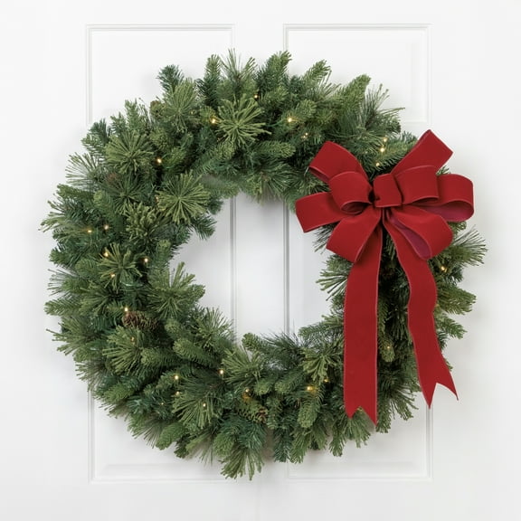 Pre-Lit Battery Operated Mossy Cashmere Pine Artificial Christmas Wreath - 32" - Clear Led Lights