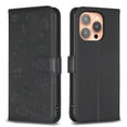 thumbnail image 4 of SaniMore for iPhone 15 Pro Wallet Case, PU Leather Embossed Flower Adjustable Stand Card Slots Cash Pocket Business Shell Styllish Full Protective Shockproof Anti-drop TPU Inner Retro Design, Black, 4 of 11