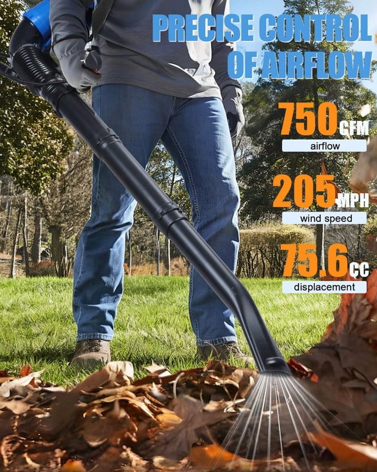YNCE Backpack Leaf Blower Gas Powered - 75.6CC 900 CFM 2 Cycle Backpack Gas Powered Leaf Blower, Grass Lawn Blower Air Cooling Gasoline Backpack Grass Blower, Backpack Snow Blower for Garden (Blue)