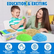 Billeeit 4.4 lbs Play Sand with Storage Sandbox, 4-Pack(2 Yellow, 1 Blue, 1 Green) Sensory Bin Refill Sand for Shaping, Molding, Self-Sticking Sand Sensory Toy for Kids 3+