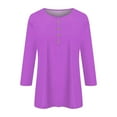 thumbnail image 2 of KBZDBZC Women Blouses Casual Women's Fashion Button Up 3/4 Length Sleeve Solid Color T Shirt Shirt Top T-Shirt for Women Women Blouse Womens Casual Blouse(Purple,XL), 2 of 5