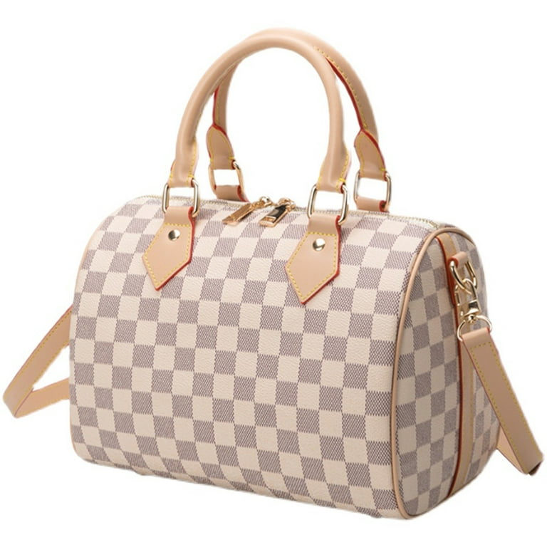 Lumento 3-in-1 Checkered Crossbody Bag PU Vegan Leather Cross Body Bag  Women Shoulder Satchel Handbag with Coin Purse White Checkered