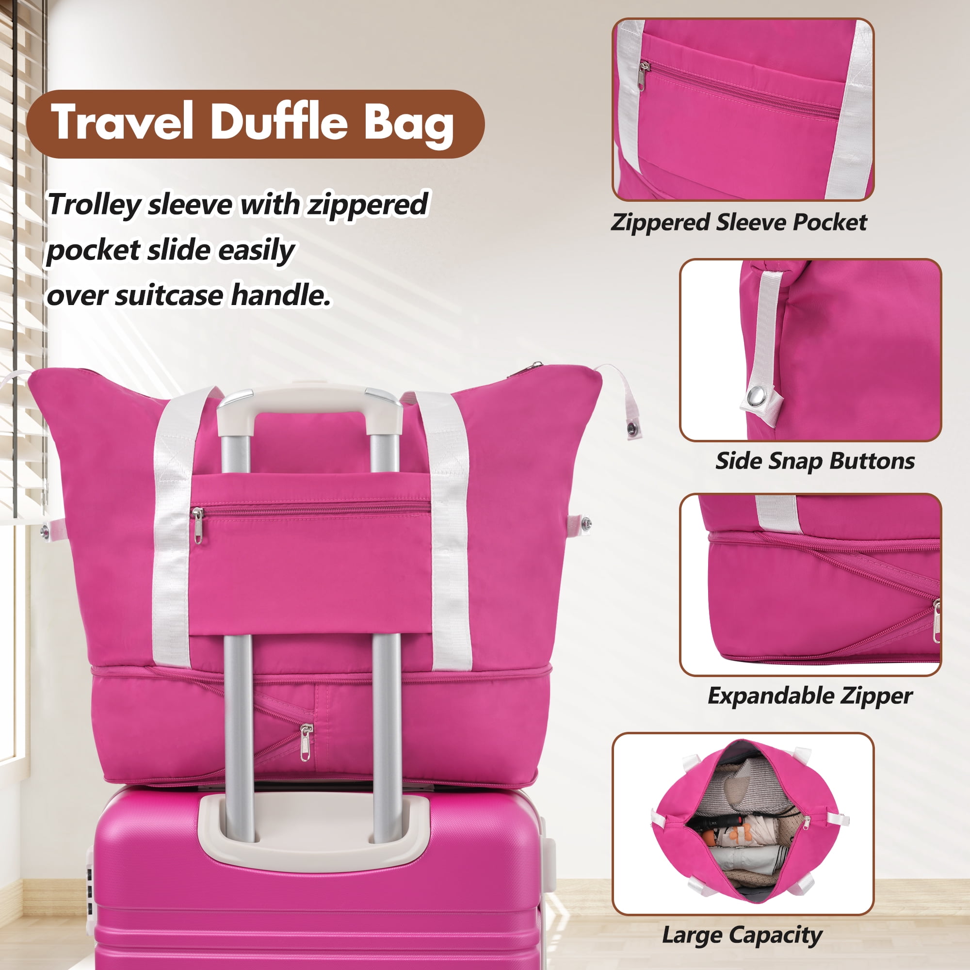 Hardshell Luggage Sets with Bags Lightweight Suitcase Double Spinner Wheels with TSA Lock ,Single Vintage Luggage 24 IN,Pink