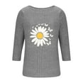 thumbnail image 3 of GuzomFashion Womens Gray Casual Ribbed Top - 3/4 Sleeve Crew Neck, Daisy Butterfly Print, Soft Stretch Nylon Spandex, Comfortable Everyday Wear (S-XXL),Size M, 3 of 5