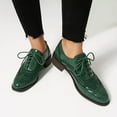 thumbnail image 3 of Oxford Shoes for Women Lace up Wingtip Vintage Pattern Leather Low Heel Pumps Shoes Business Work Casual Dress Shoes Green Size 8.5, 3 of 7