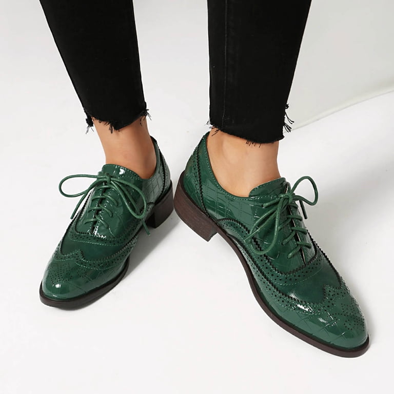 Mostsola Oxford Shoes for Women Lace up Wingtip Vintage Pattern Leather Low Heel Pumps Shoes Business Work Casual Dress Shoes Green Size 9, Women's