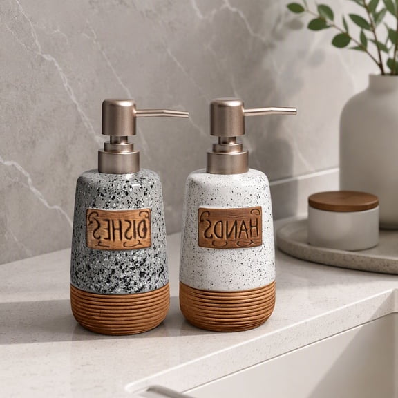 2-Piece Soap Dispenser Set, 15 oz Hand and Dish Soap Pump Bottles for Kitchen Sink and Bathroom, Farmhouse Style Refillable Liquid Soap Containers