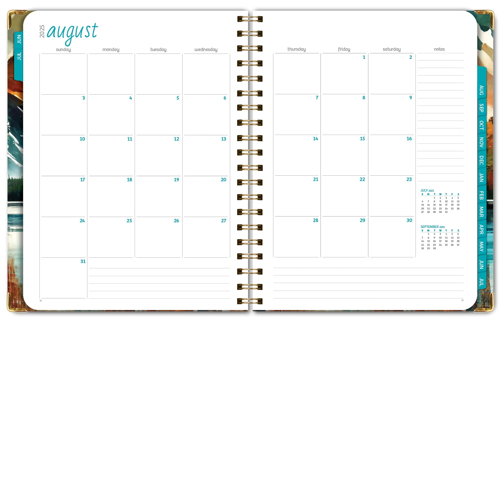 Academic Year 2025-2026 Planner, June 2025 - July 2026, 8.5"x11" Daily Weekly Monthly Planner Yearly Agenda, Hardcover, Bookmark, Pocket Folder and Sticky Note Set (Lake View)