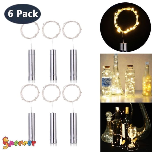 Spencer 6Pack 15 LED Wine Bottle Cork String Light, 4.92ft 1.5m Copper Wire Starry Lights for Bottle DIY Table Decoration Christmas Wedding Party "Warm Yellow"