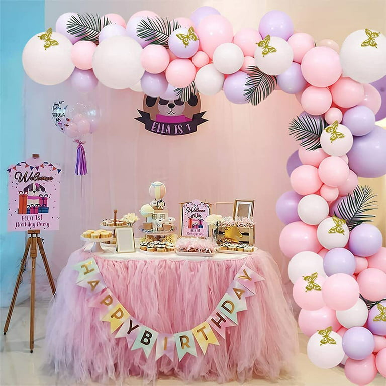 61 Pcs DIY Happy Birthday Kit - Pink Purple Pastel Balloons, Silver Fr –  PartyDecor Mall