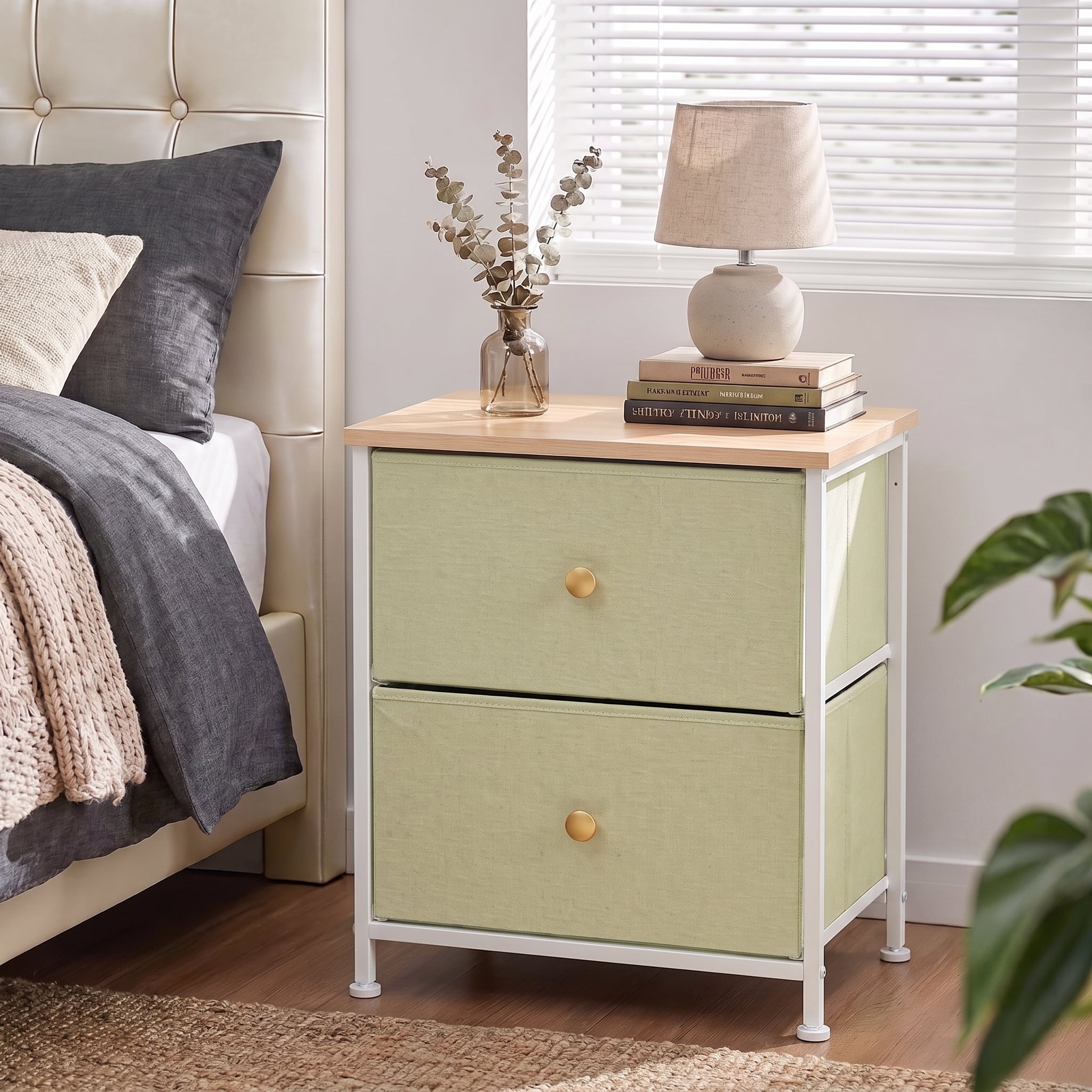 TrumanPick 2-Drawer Fabric Storage Dresser, Fabric Nightstand for Bedroom Set of 2, Small Dresser for Closet Dorm 11.8"D x 18"W x 20"H, Light Green