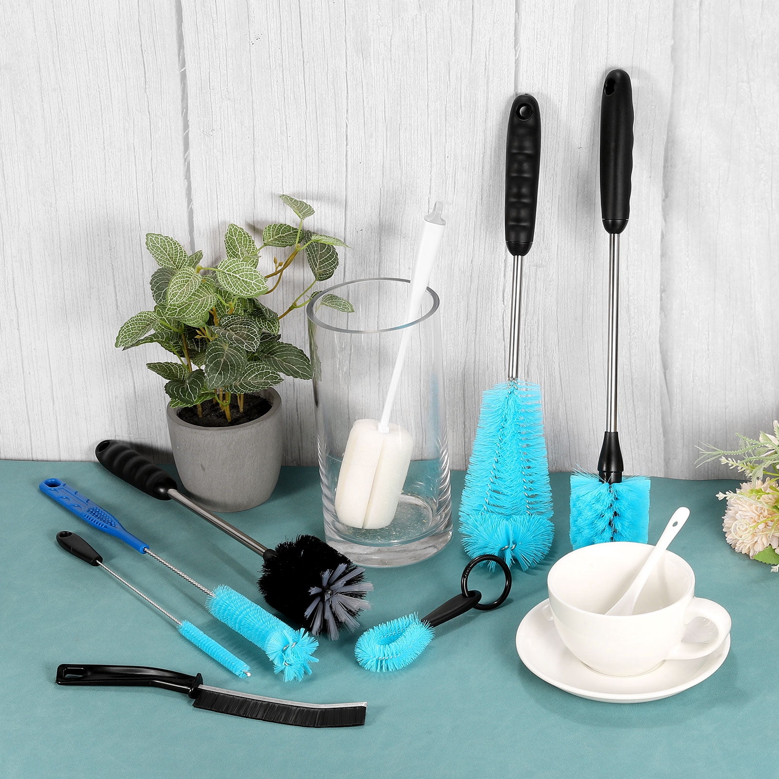 Uxcell Bottle Soft Brush,4 Pcs - 10'' Cleaner Brush with Soft Sponge, Cup Cleaner Brush (Pink)