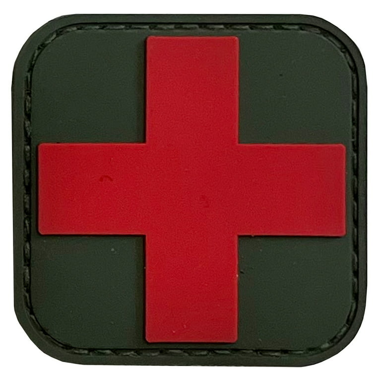 Rescue Essentials PVC Cross Patch, Velcro-Backed - Red on OD Green