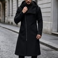 thumbnail image 3 of Hulanddfd Men's Faux Leather Trench Coat Hooded Zip Up Long Windbreaker Casual Fall Winter Outerwear, 3 of 8