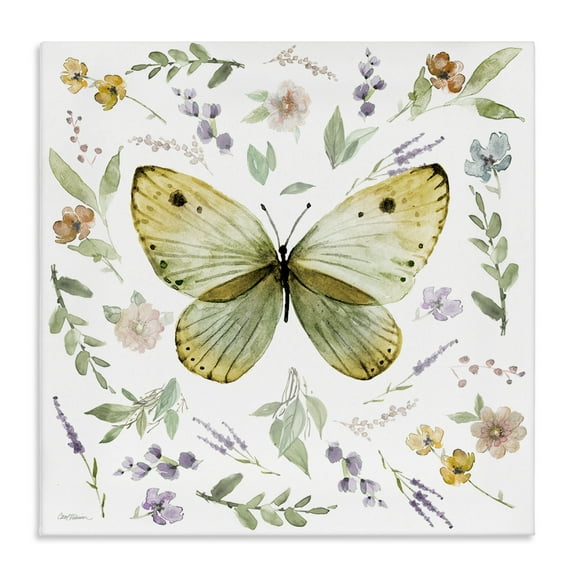 Stupell Industries Chic Cottage Butterfly Animals Painting Wrapped Canvas Art Print Wall Art, 17 x 17
