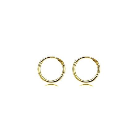 Gold Flash Sterling Silver Mini Tiny Small Polished 10mm Endless Hoop Earrings