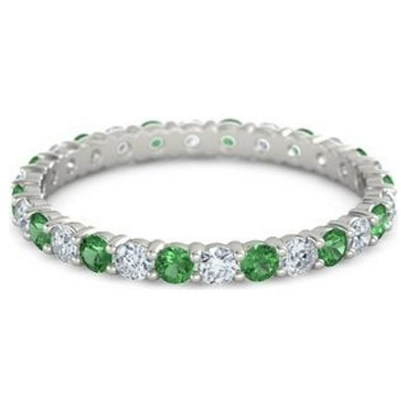 925 Sterling Silver Full Eternity Emerald With White Cz Round 2.50 MM Women Stacking Ring (Sterling Silver, 4.5)