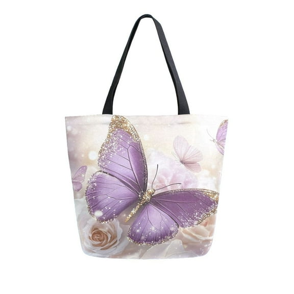DIXRUYEE Tote Bag Women Weekender Travel Bag Shoulder Handbag Purple Butterfly Printed