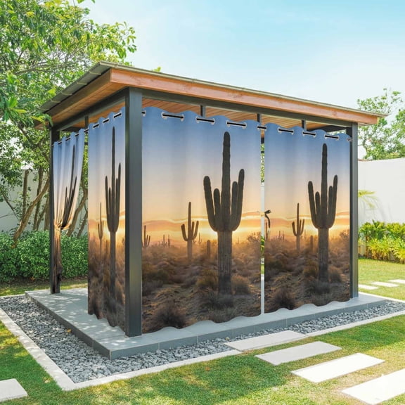 Outdoor Curtains for Patio Waterproof, Western Cactus Sunrise Outdoor Privacy Panels Grommet, Modern Abstract Art Retro Blackout Outside Curtains for Porch/Cabana/Pergola/Gazebo 54"x84", 1 Panel