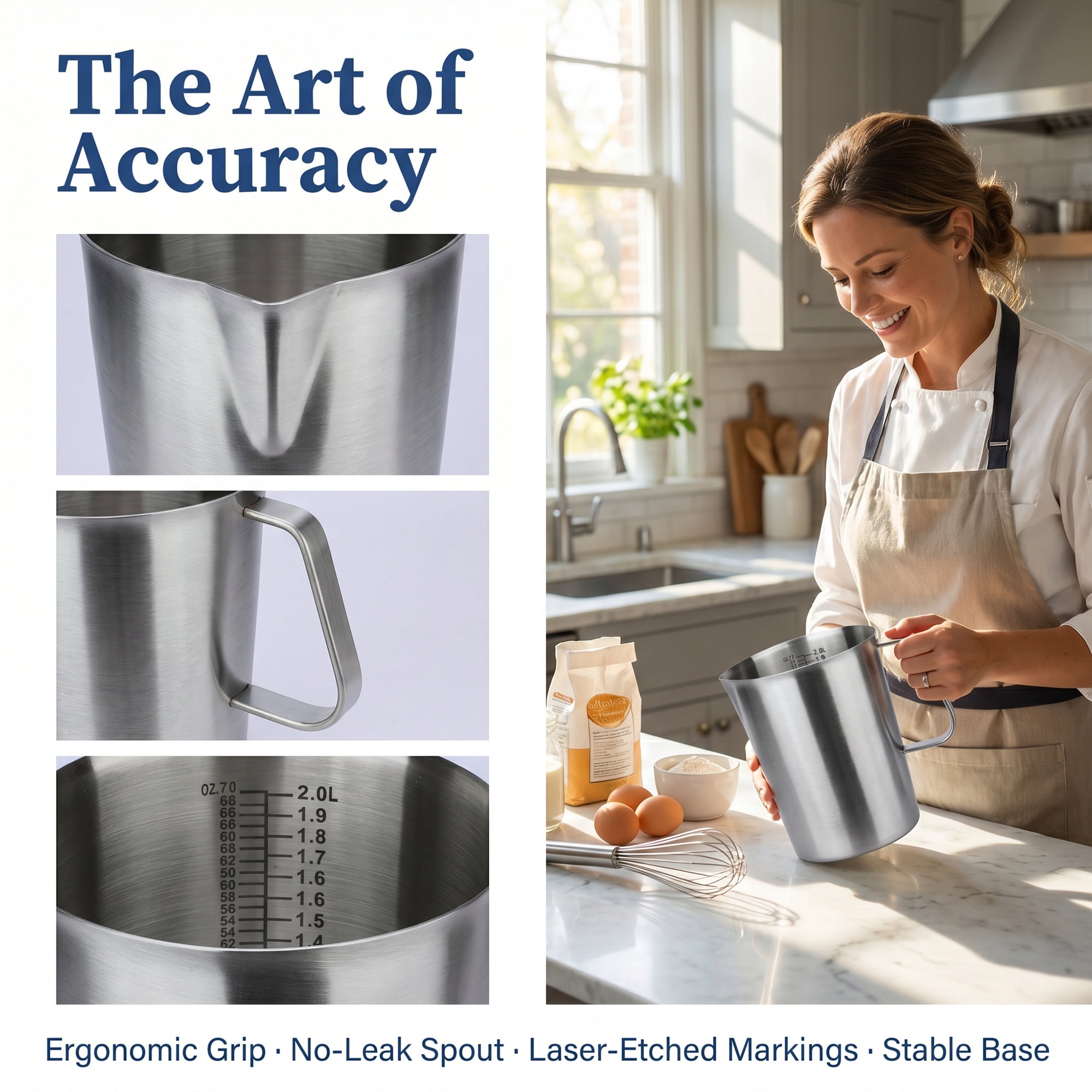 Unique Bargains Stainless Steel Measuring Cup Silver with Cover 2000ml