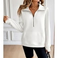 thumbnail image 5 of SWSMCLT Women's Fashion Sweatshirt Pullover Fall Regular Fit Long Sleeve Lapel Sweatshirt Half Zip Kangaroo Pocket White XX-Large, 5 of 5
