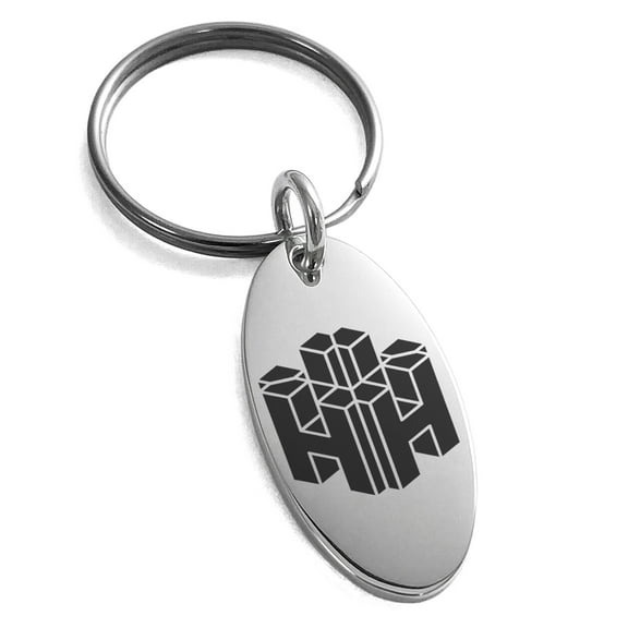 Stainless Steel Letter H Initial 3D Cube Box Monogram Engraved Small Oval Charm Keychain Keyring