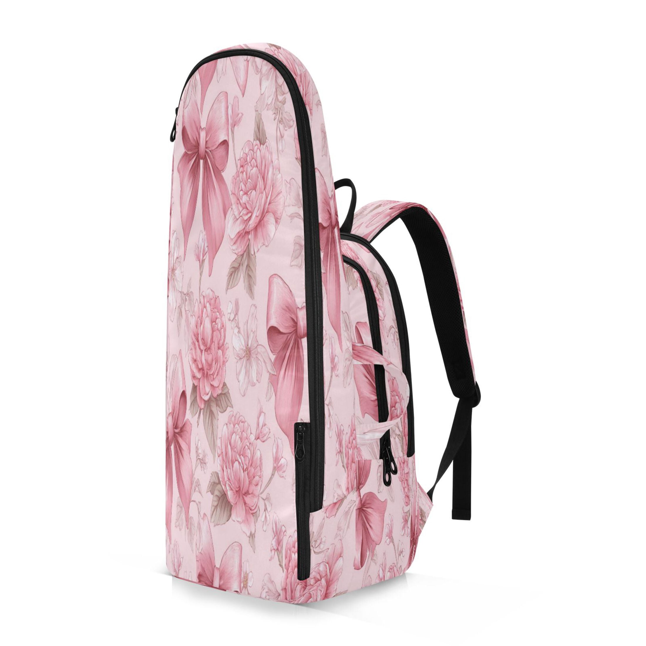 2 Racquet Holder Tennis Backpack Tennis Racket Covers Gym Bags Pink Bows and Peony Flowers