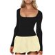 thumbnail image 1 of Vestido de Manga Corta para las Mujeres, Color Sólido Encaje Hasta Cintura Retracta Satén Tenedor Dividido, Cuello Redondo Midi, 1 of 8