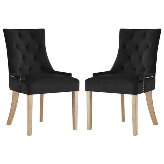 Maklaine 19" Modern Performance Velvet Dining Chair in Black (Set of 2)