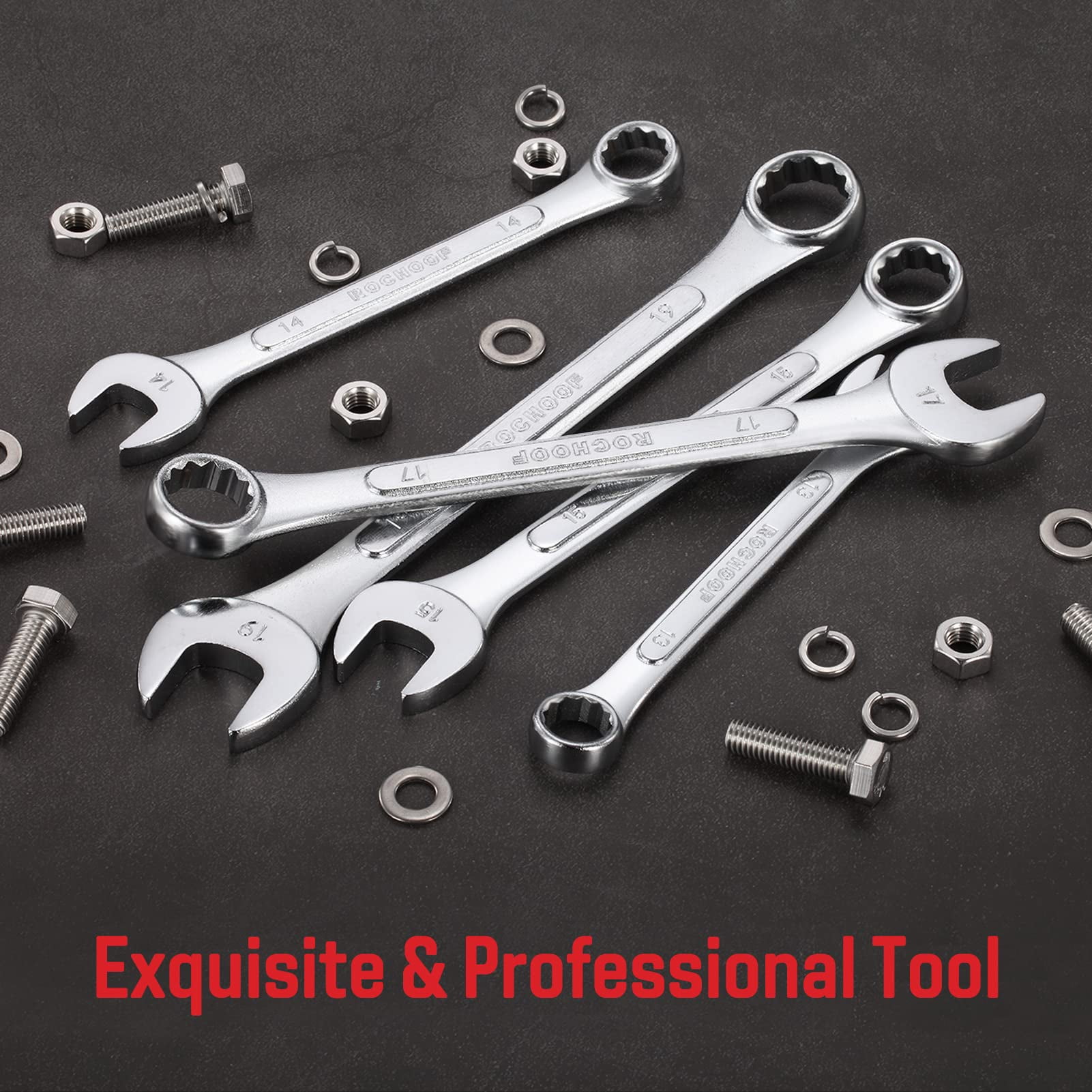 Combination Wrench Set Metric,10-Piece 6-19mm Combination Wrenches 12-Point Chrome Vanadium Steel Wrench Set with Rolling Pouch
