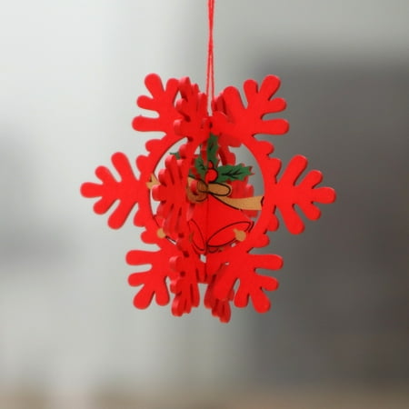 Star Trek Christmas Gifts Christmas Decorations Wooden Christmas Hollow Christmas Tree Small Pendant Wooden Five-Pointed Star Bell Pendant Gifts Three-dimensional red snowflake ()