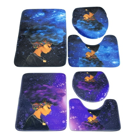 3Pcs African Girl Pedestal Floor Rug + Lid Toilet Cover +Non-Slip Bath Mat Doormat Carpet Bathroom Set Home Decor Christmas Gift