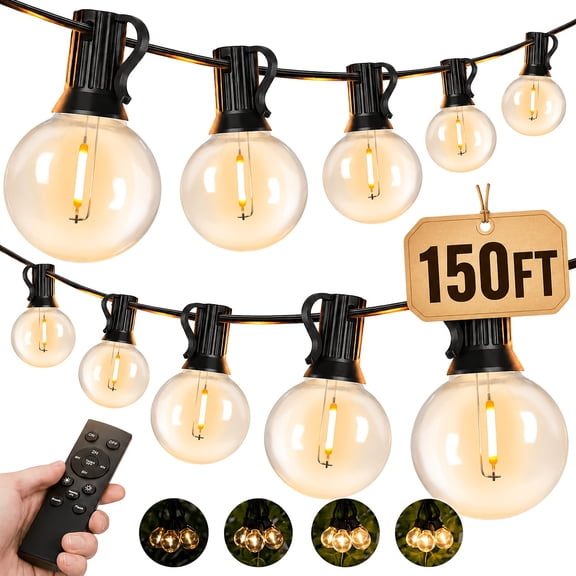 150FT IP65 Waterproof LED Outdoor String Lights With Remote Control & Timmer, - ETL Listed, Shatterproof G40 Bulbs