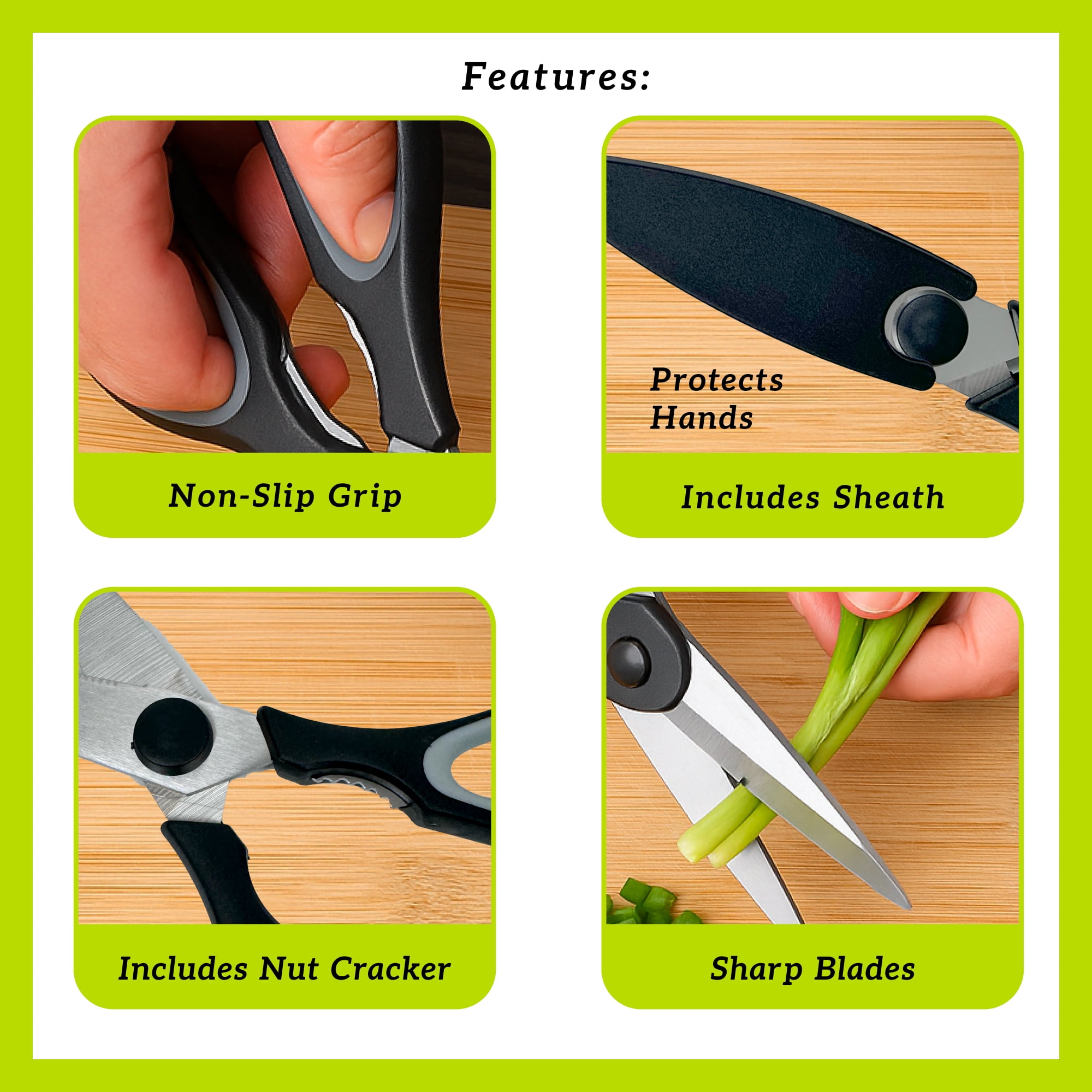 Gourmet Club Non-Slip Kitchen Shears with Sheath and Built-in