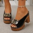 thumbnail image 2 of Rokment Women's Buckles Platform Dressy Slides Sandals 2026 Ladies Fashion Casual Leather Peep Toe Slip on Chunky Block High Heels Half Slippers Mules Black Size 9, 2 of 6