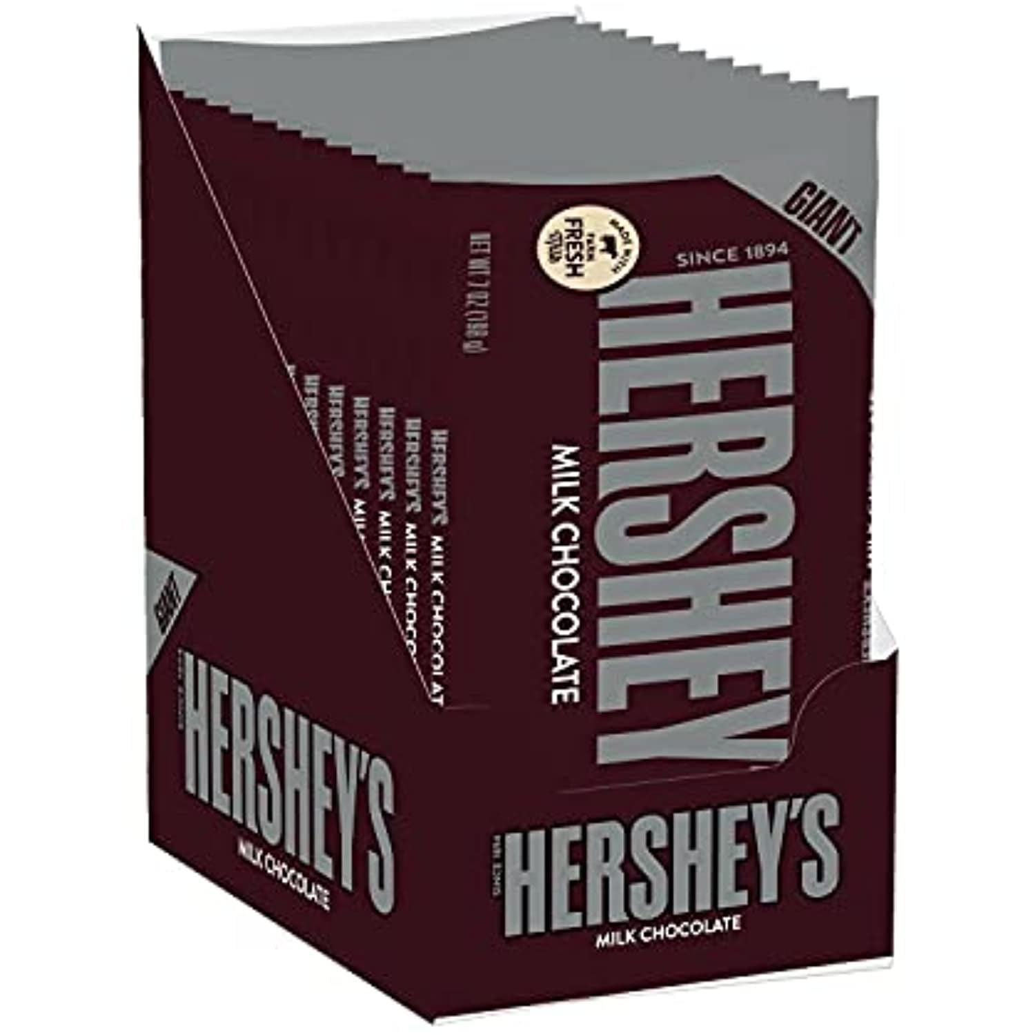 Hersheys Milk Chocolate Giant Candy Bar, Bulk, 7 Oz Bars (12 Count