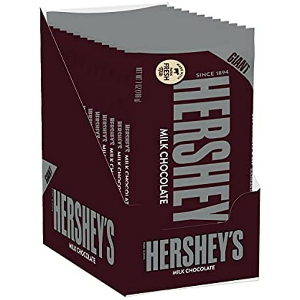 Hersheys Milk Chocolate Giant Candy Bar, Bulk, 7 Oz Bars (12 Count