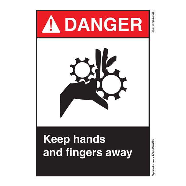 7x5 in Vinyl ANSI DANGER Keep Hands And Fingers Away Label with Symbol 