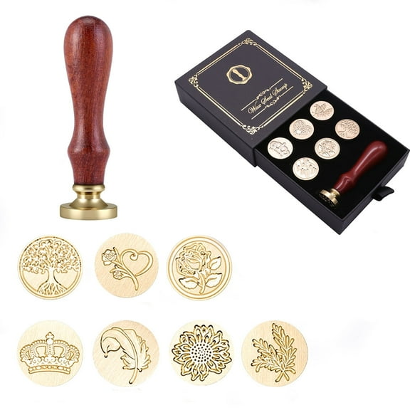 Mosawomo Wax Seal Stamp Kit Vintage Gold Sealing Wax Stamp Head with Wooden Handle for Letters Scrapbook Invitation Cards