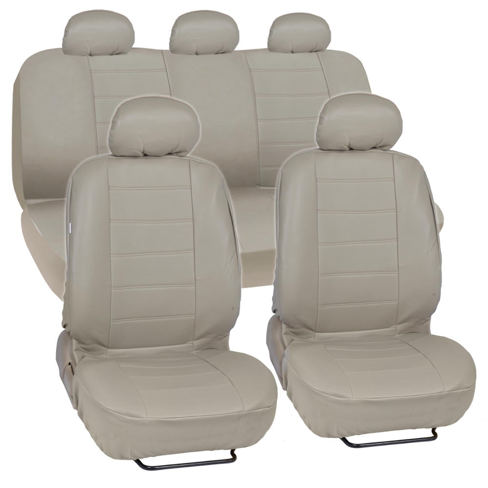 Motor Trend Faux Leather Car Seat Covers Full Set, Beige - Front and