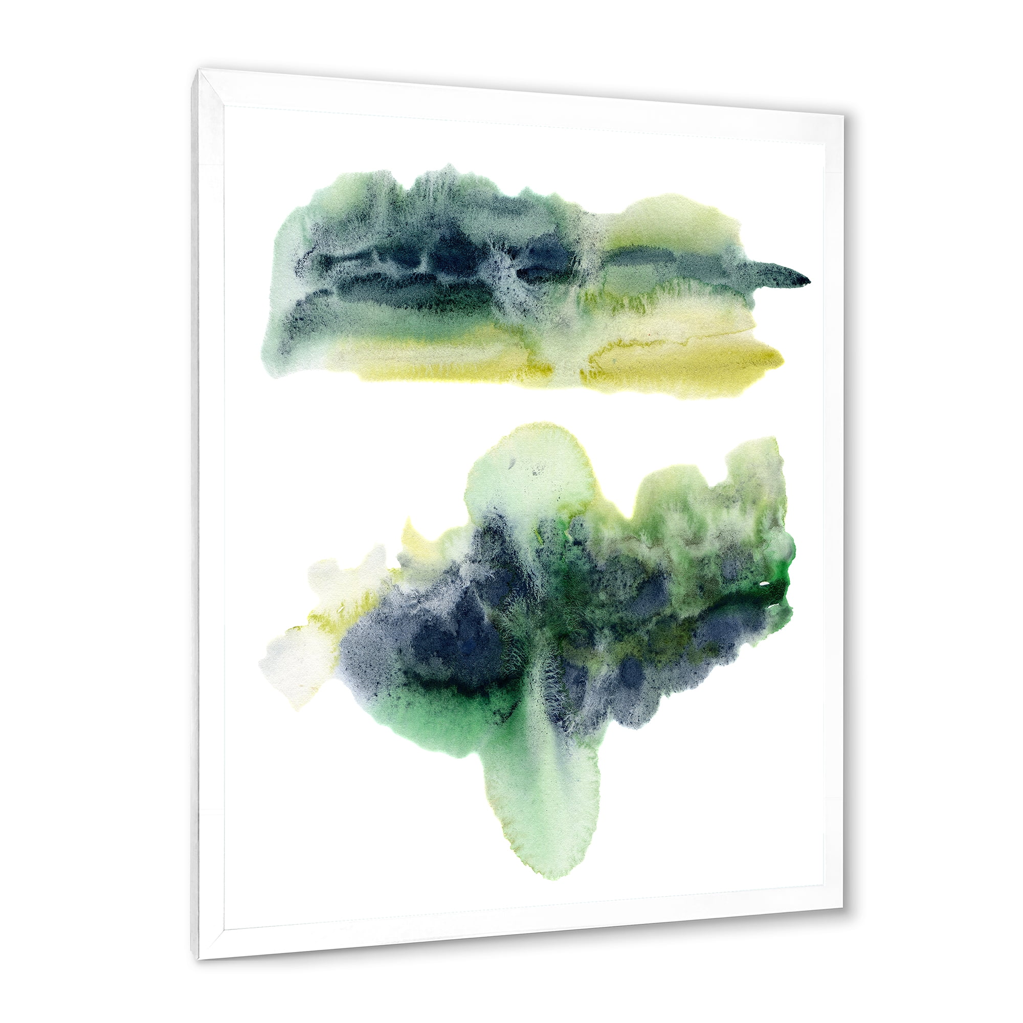Designart 'Golden Green Abstract Clouds IV' Modern Framed Art Print