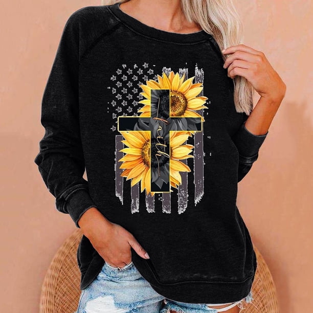 Puntoco Vestidos Mujer Verano Moda Mujer Cuello Redondo Manga Larga Camiseta Impresión Sudadera Blusa Tops