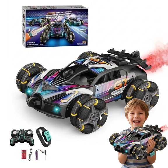 GridRunner RC Stunt Drift Car, Durable Alloy Shell, Mecanum Wheels, Mist Spray, Controller & Hand Control
