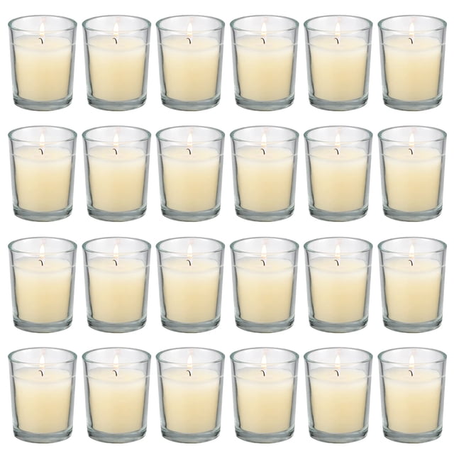 Votive Candles Flamecan, con revestimiento de vidrio transparente, color marfil, 24 unidades