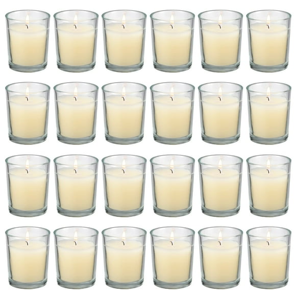 Votive Candles Flamecan, con revestimiento de vidrio transparente, color marfil, 24 unidades